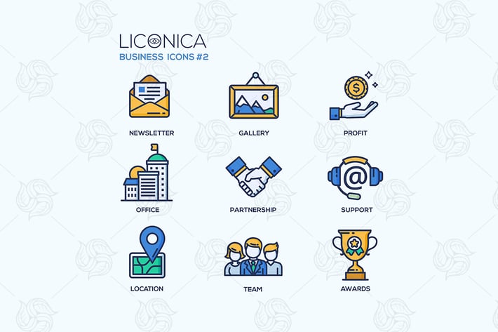 Set of modern office thin line flat design icons