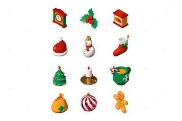 Merry Christmas and Happy New Year - 3d icons