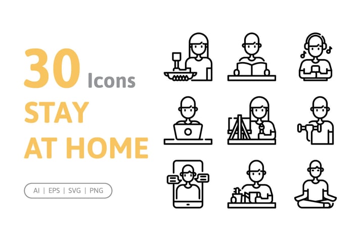 30 Stay at Home Icons