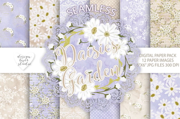 Watercolor Daisies flowers digital paper pack