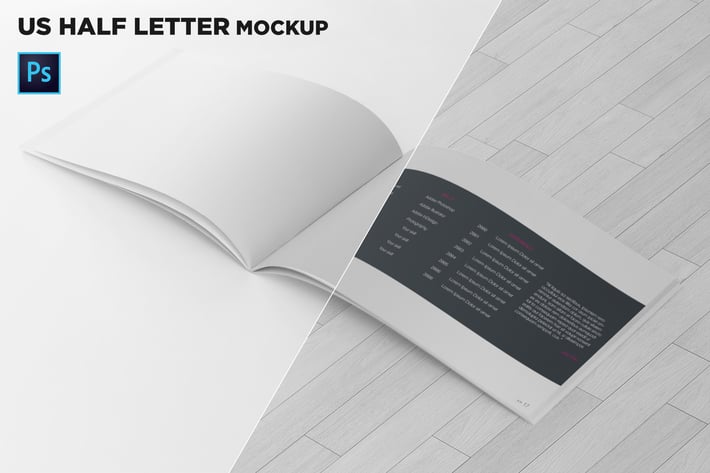 US Half Letter Brochure Mockup Perspective View