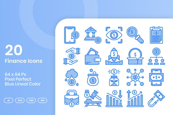 20 Finance Icons Set - Blue Lineal Color