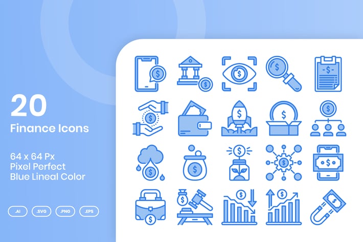 20 Finance Icons Set - Blue Lineal Color