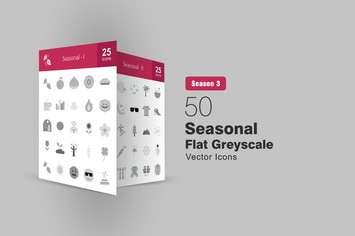 50 Seasonal Flat Greyscale Icons