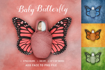 Newborn Baby Face Swap Digital Butterfly Portrait