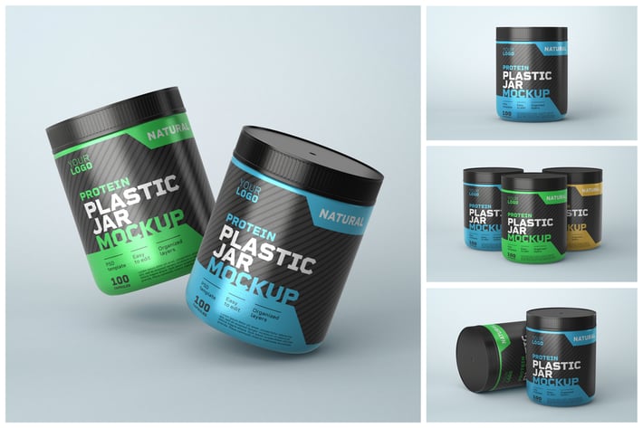Food Supplement Plastic Jar Mockup