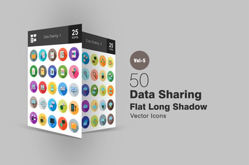 50 Data Sharing Flat Shadowed Icons