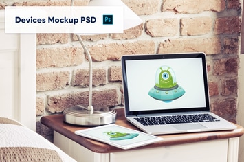 Laptop and Tablet in Luxury Interior - Mockup PSD