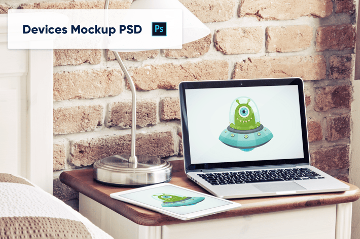 Laptop and Tablet in Luxury Interior - Mockup PSD