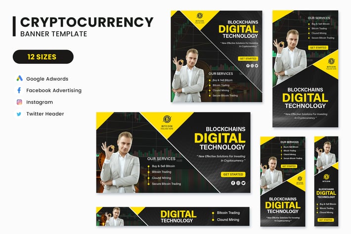Bitcoin Cryptocurrency Banners Ad Set Template