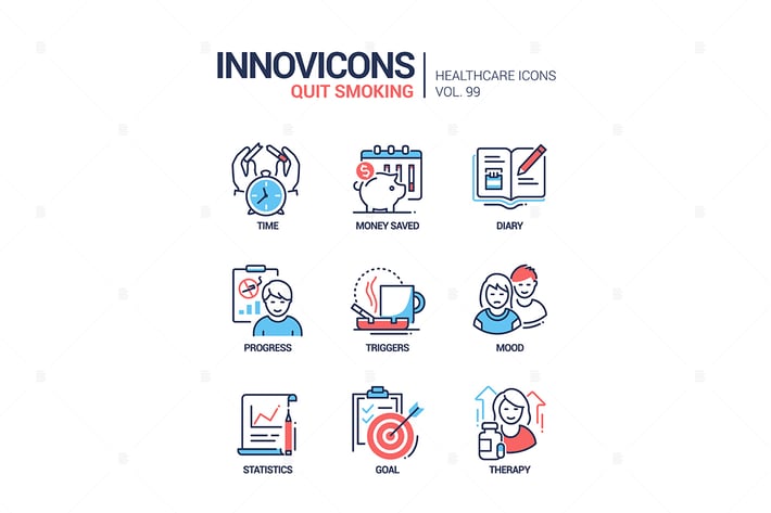 Quit smoking - line design style icons set