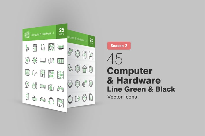 45 Computer & Hardware Line Green & Black Icons