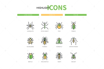 Insects collection - line design style icons