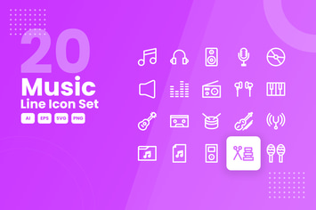 20 Music Line Icon Set