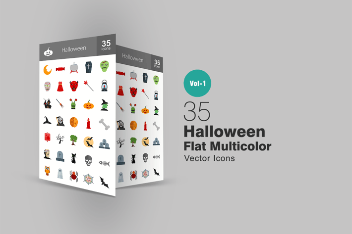 35 Halloween Flat Multicolor Icons