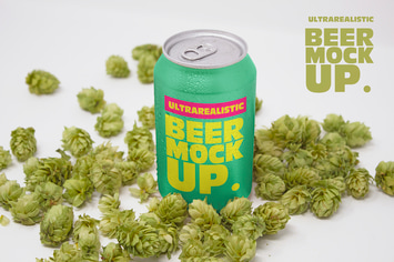 Perspective Hop Beer Can Mockup