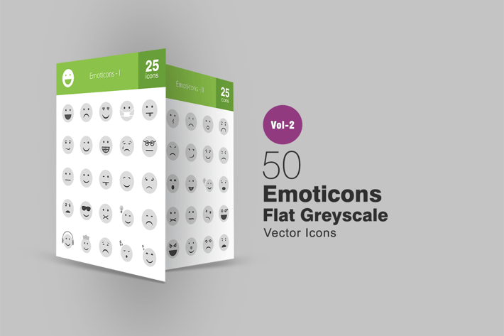 50 Emoticons Greyscale Icons