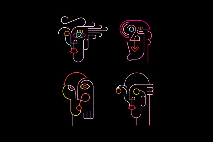 Four Neon Avatars Vector Icons