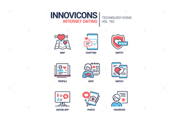 Internet dating - colorful line design style icons