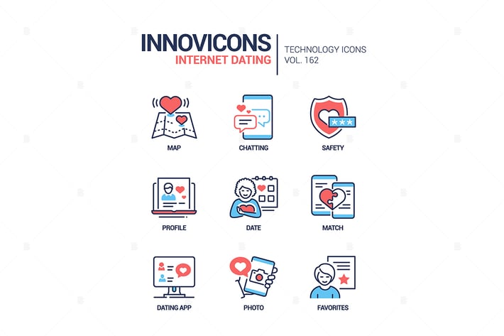 Internet dating - colorful line design style icons