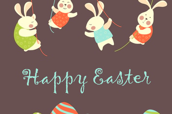 Easter bunnies and easter eggs. Vector 