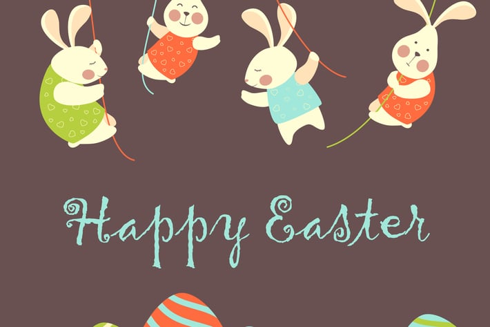 Easter bunnies and easter eggs. Vector 