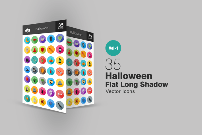 35 Halloween Flat Long Shadow Icons
