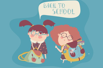 Little girls with school backpack. Vector 
