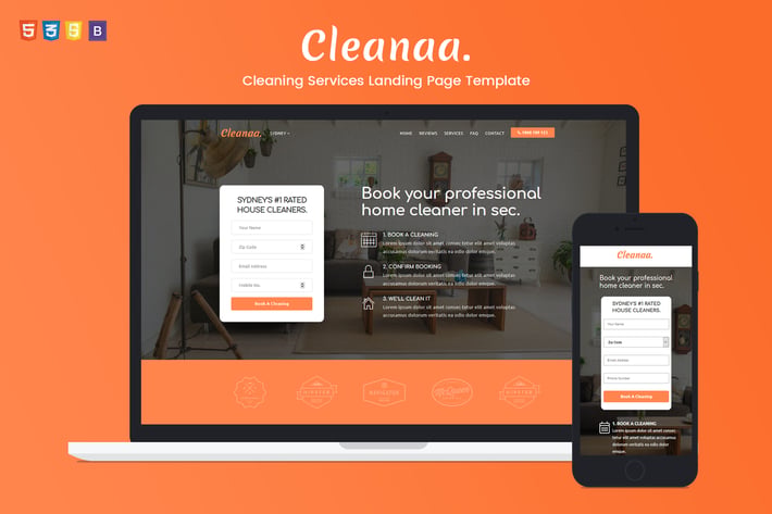 Cleanaa — Cleaning Services Landing Page Template 
