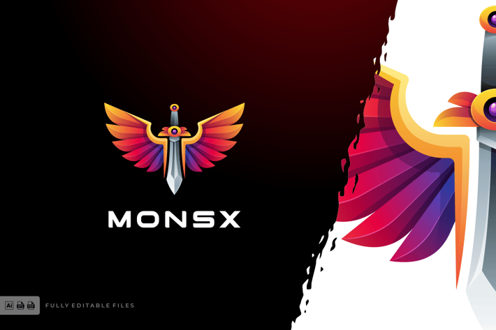 Wing Sword Gradient Colorful Logo