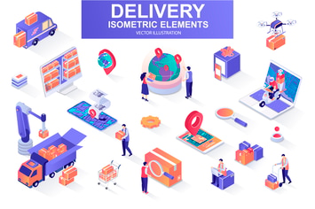 Delivery Service Isometric Design Elements