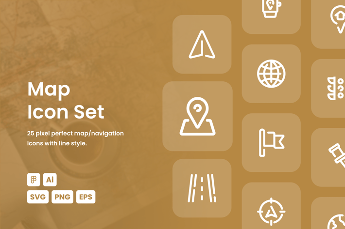 Map Dashed Line Icon Set