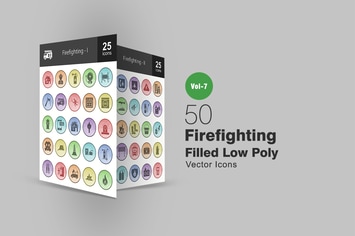 50 Firefighting Filled Low Poly Icons