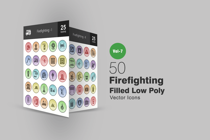 50 Firefighting Filled Low Poly Icons