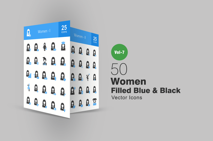 50 Women Blue & Black Icons