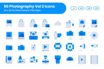 50 Photography Vol 2 Icons Set - Flat