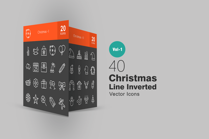 40 Christmas Line Inverted Icons