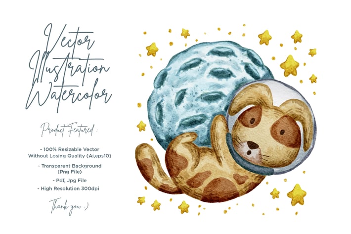 cute animal illustration with watercolor