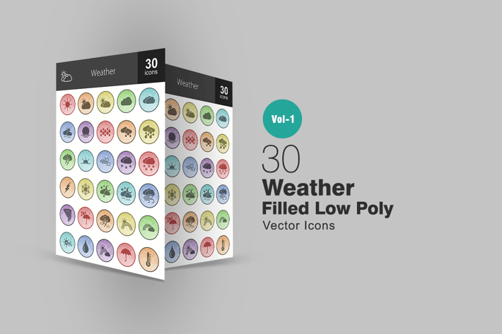 30 Weather Filled Low Poly Icons
