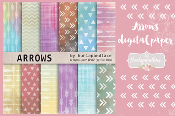Arrows watercolor digital paper pack