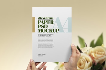 Hands Holding Flyer Mockup A4 Feminine Flowers