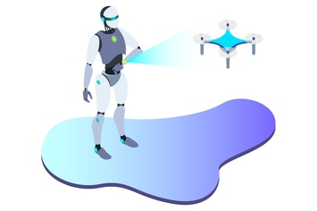 Robot Control Drone Isometric Illustration
