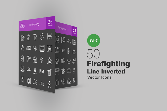 50 Firefighting Line Inverted Icons