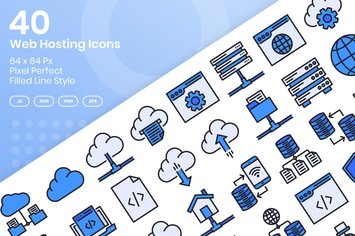 40 Web Hosting Icons Set - Filled Line