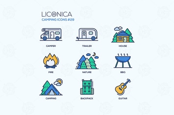 Camping Time - modern vector flat icon set.