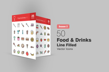 50 Food & Drinks Filled Line Icons Season II