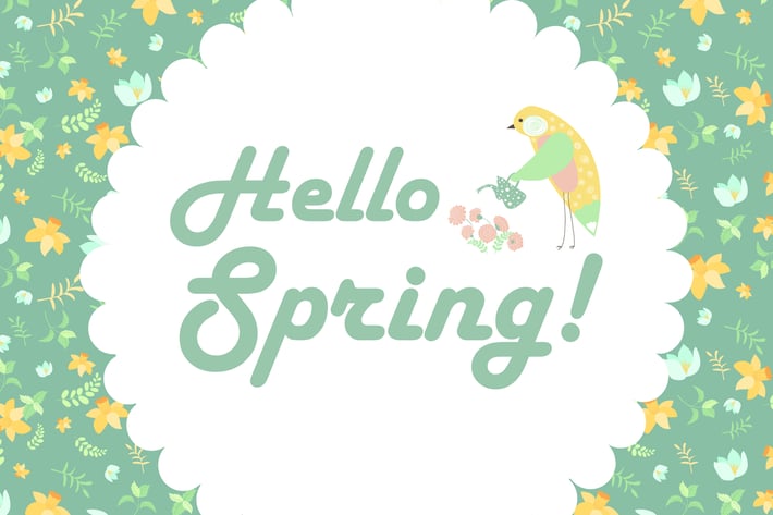 Vector illustration of a bird and spring flowers 