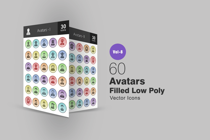 60 Avatars Filled Low Poly Icons