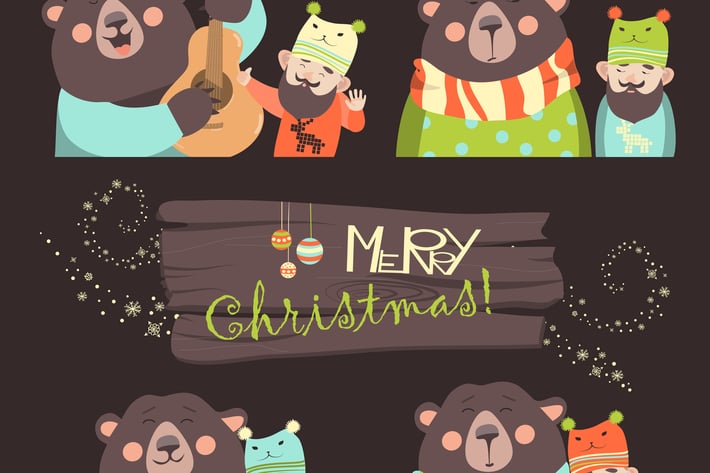 Funny bear and man are the best friends.