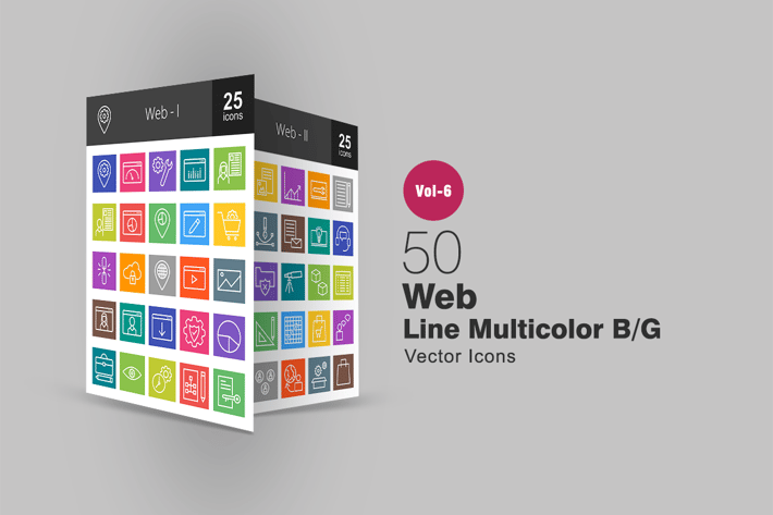 50 Web Line Multicolor B/G Icons